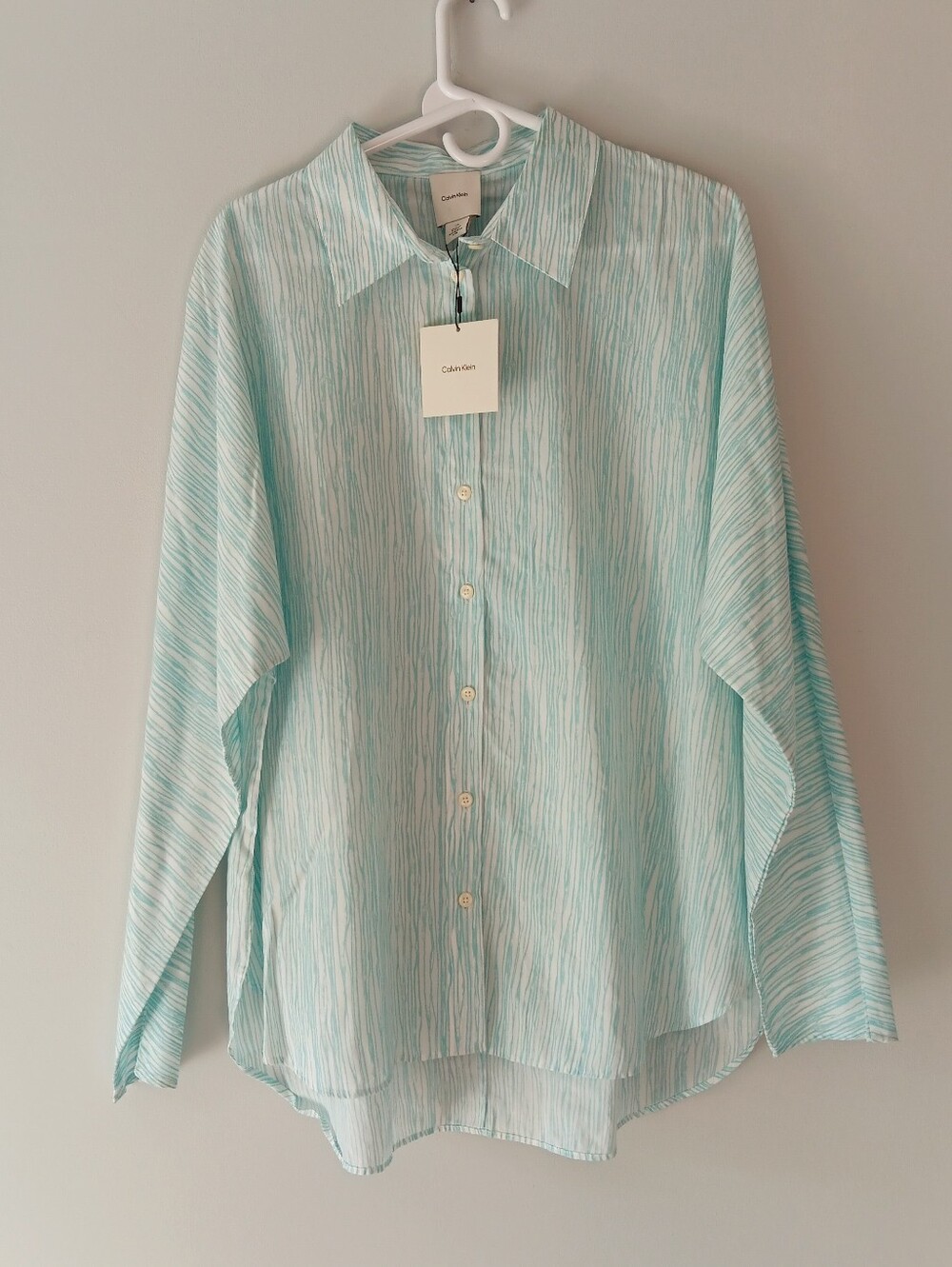 Calvin Klein Casual Button-Up Shirt Stripes Long Sleeve Blue White Large